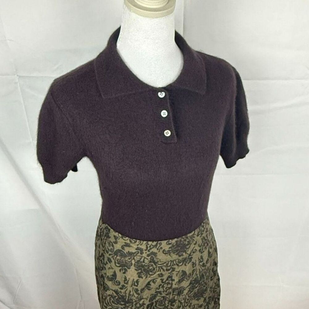 Calvin Klein Y2K Angora Chocolate Brown Knit Polo Top - M